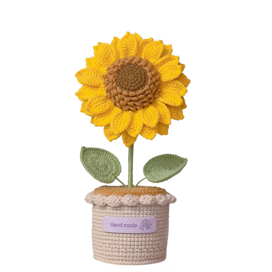 Rotating Crochet Sunflower Bouquet - Handmade Potted Plant Gift