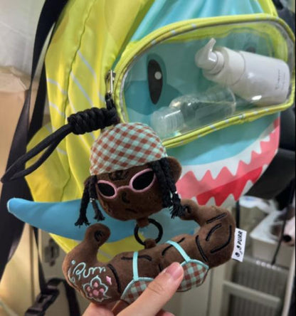 Funny Muscle Girl Plush Keychain for Gym Bags