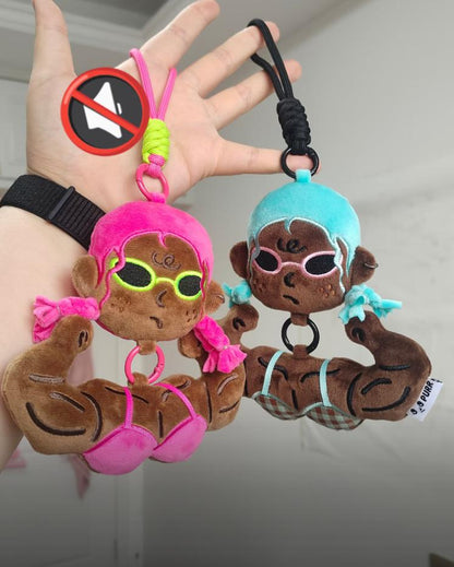 Funny Muscle Girl Plush Keychain for Gym Bags