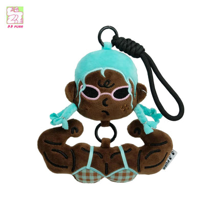 Funny Muscle Girl Plush Keychain for Gym Bags