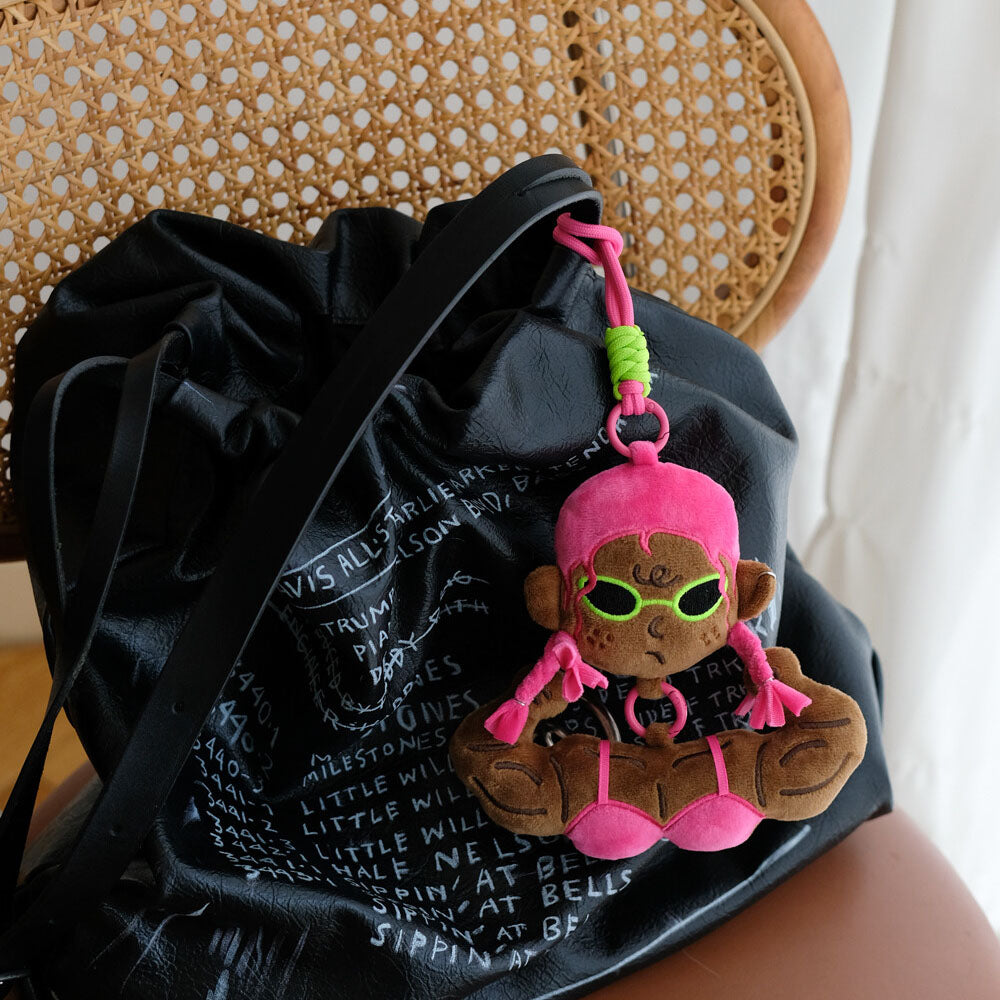 Funny Muscle Girl Plush Keychain for Gym Bags