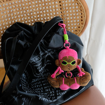 Funny Muscle Girl Plush Keychain for Gym Bags