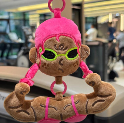 Muscle Girl Plush Bag Charm - Funny Y2K Streetwear Keychain for Gym & Backpack