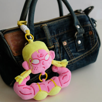 Funny Muscle Girl Plush Keychain for Gym Bags